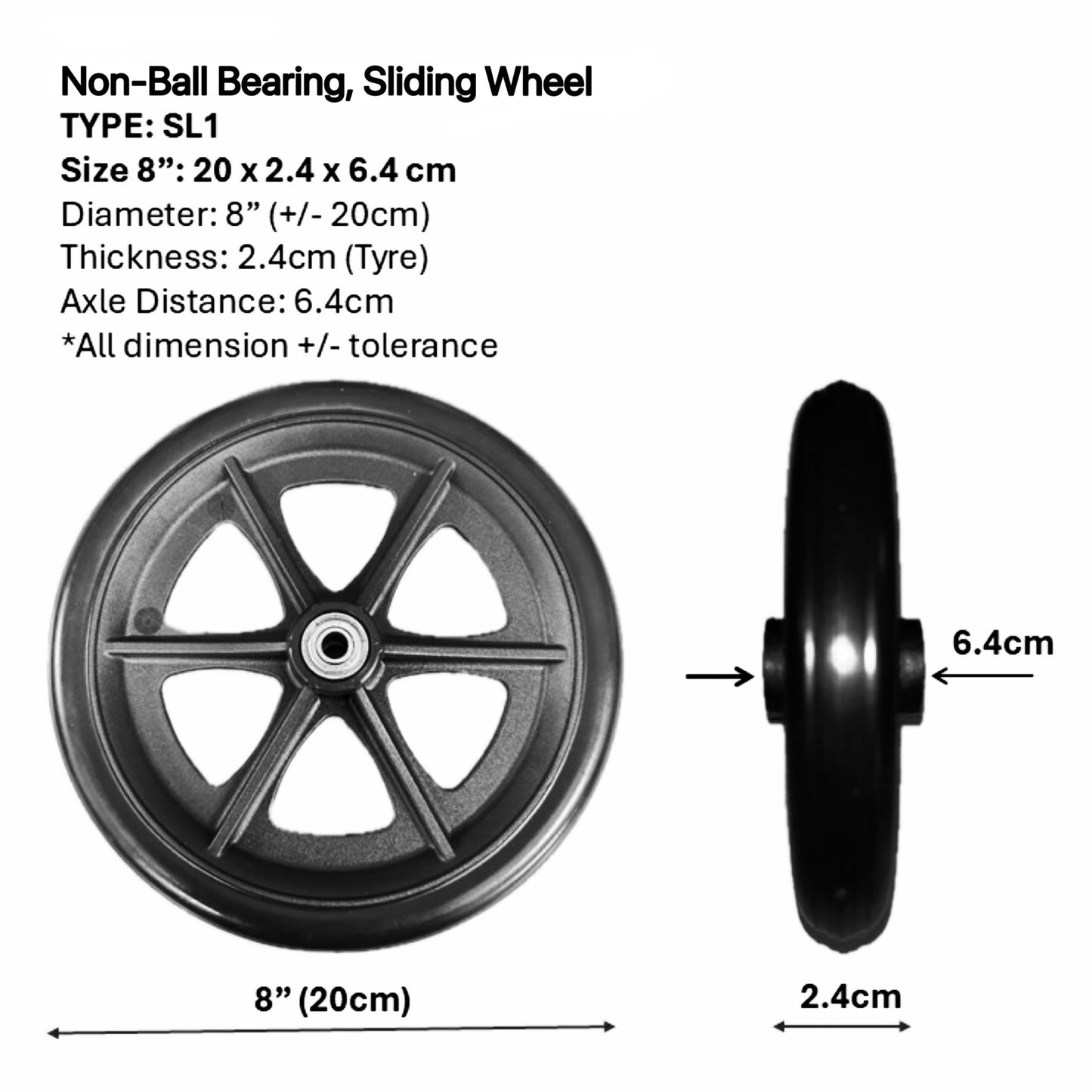 CASTOR WHEELS FOR WHEELCHAIR: GETS CASTOR WHEELS DIAMETER 5" (13cm), 6" (15cm), 7" (18cm) & 8" (20cm) FOR WHEELCHAIR