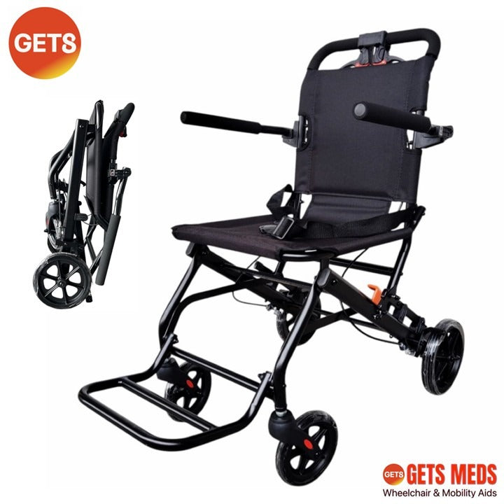 WHEELCHAIR D1413Y FOR TRAVEL: GETS TRAVEL WHEELCHAIR STEEL ALLOY 9.6KG FOR LOAD 100KG