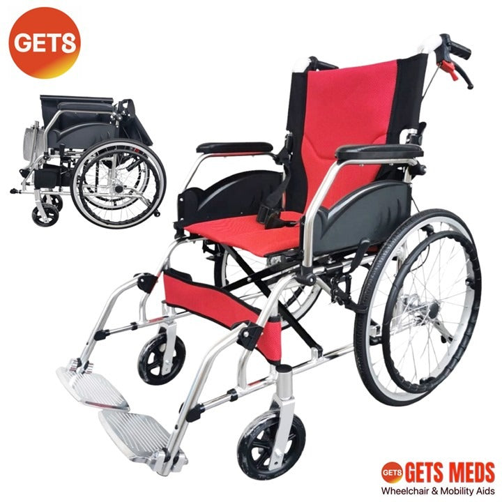 WHEELCHAIR D863Y: GETS STANDARD ALUMINIUM WHEELCHAIR 11.6KG FOR LOAD 100KG & SELF-PROPELLED