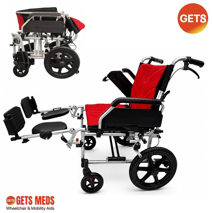 GETS Wheelchair G018-16EL: Lightweight Elevating & Detachable Wheelchair, with 16” Polyurethane (PU) Wheels & Height Adjustable Anti-Tipper