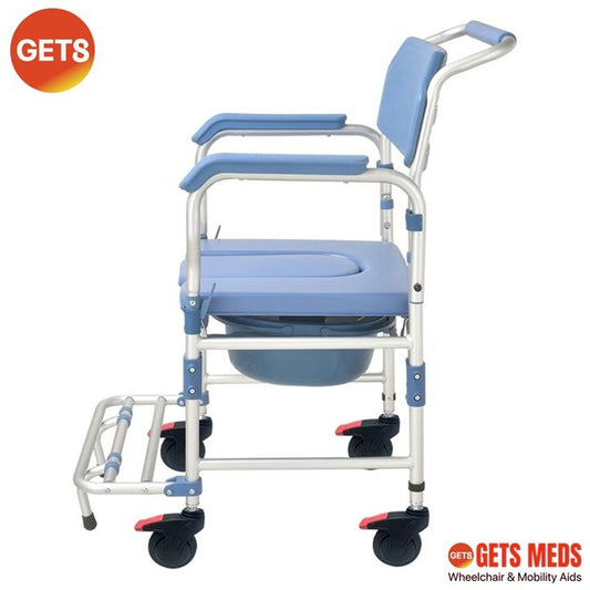 SHOWER COMMODE G697B WITH UPLIFT ARMREST: GETS UPLIFT SHOWER COMMODE 7.5KG ALUMINIUM RUST PROOF FOR LOAD 125KG
