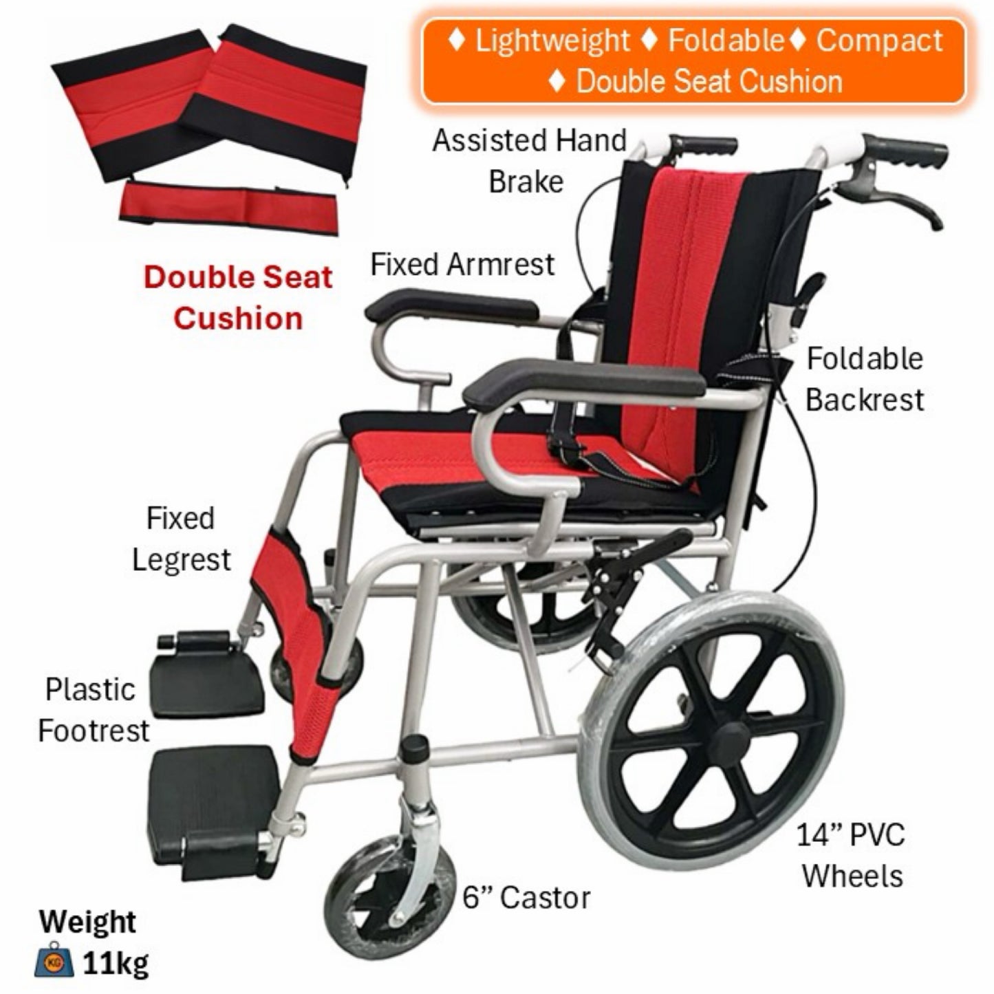 GETS EASY14 PUSHCHAIR ♿️ Foldable Backrest, Fixed Armrests, Fixed Legrests, & Optional Fixed Cushions Or Removable Cushions