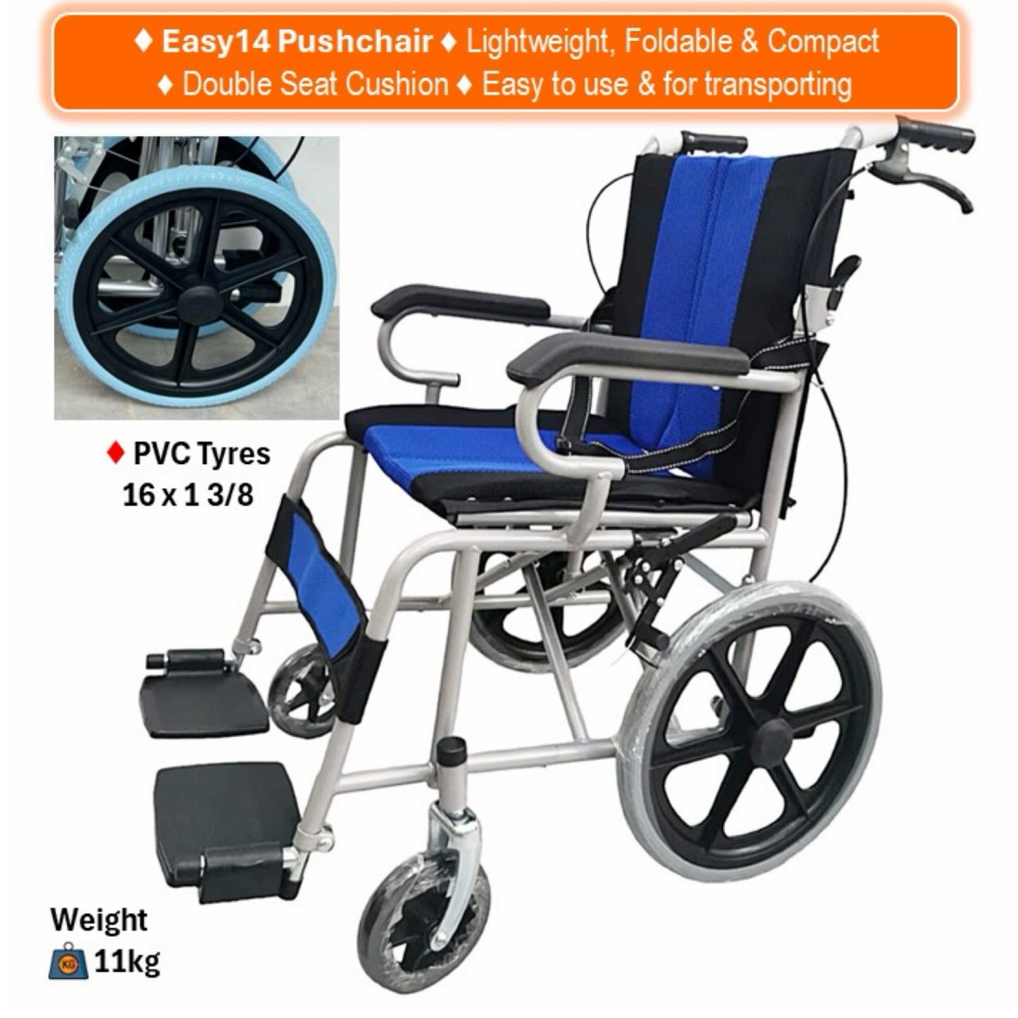 GETS EASY14 PUSHCHAIR ♿️ Foldable Backrest, Fixed Armrests, Fixed Legrests, & Optional Fixed Cushions Or Removable Cushions