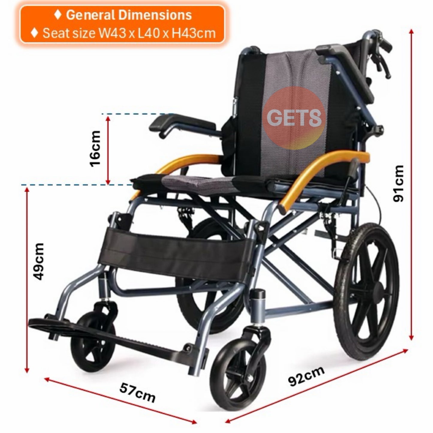GETS UPLIFT14 PUSHCHAIR ♿️ Foldable Backrest, Flip-Back Armrests, Foldable Legrests, & Removable Cushions