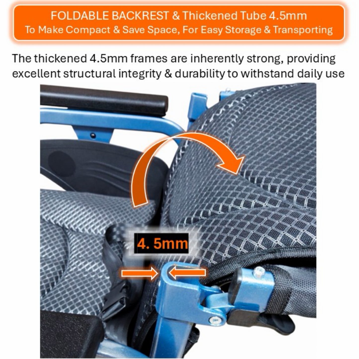 GETS Comfy16 ALUMINIUM PUSHCHAIR ♿️ Backrest Foldable, Flip-Back + Height-Length Adjustable PU Armrests, Foldable Legrests, Removable Cushions