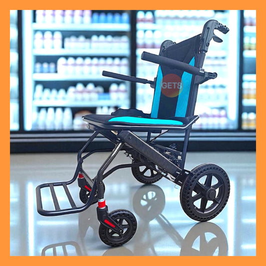 WHEELCHAIR TRAVEL ALUMINIUM 9.4KG FOR LOAD 100KG: GETS PA13-12C TRAVEL LUXE PUSHCHAIR WITH RETRACTABLE PULLING ROD & CARRIER BAG