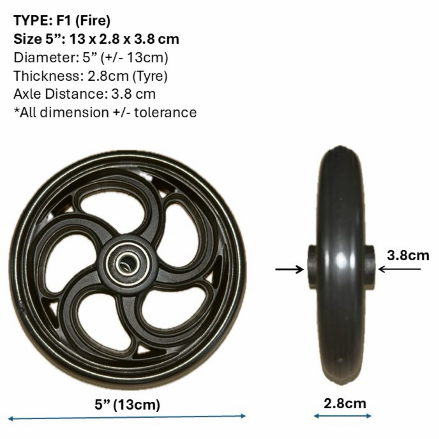 CASTOR WHEELS FOR WHEELCHAIR: GETS CASTOR WHEELS DIAMETER 5" (13cm), 6" (15cm), 7" (18cm) & 8" (20cm) FOR WHEELCHAIR