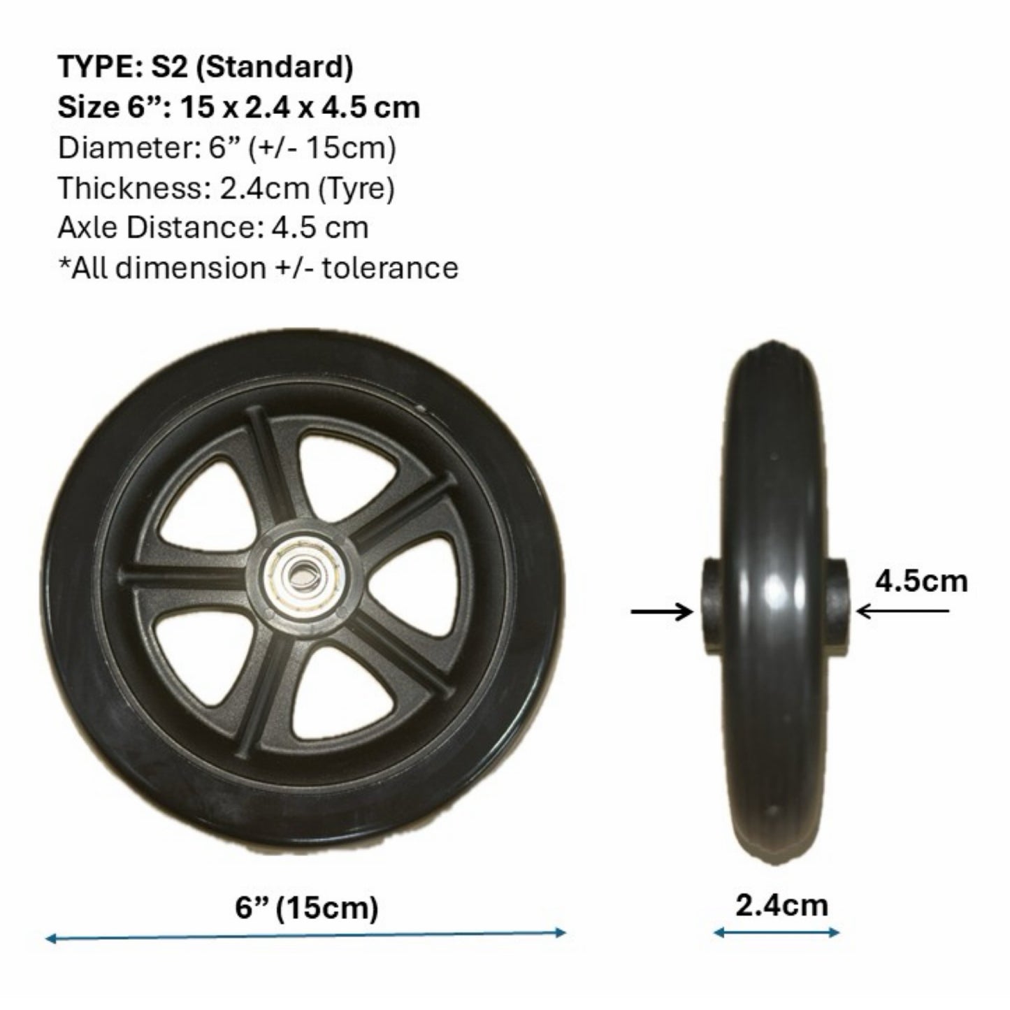 CASTOR WHEELS FOR WHEELCHAIR: GETS CASTOR WHEELS DIAMETER 5" (13cm), 6" (15cm), 7" (18cm) & 8" (20cm) FOR WHEELCHAIR