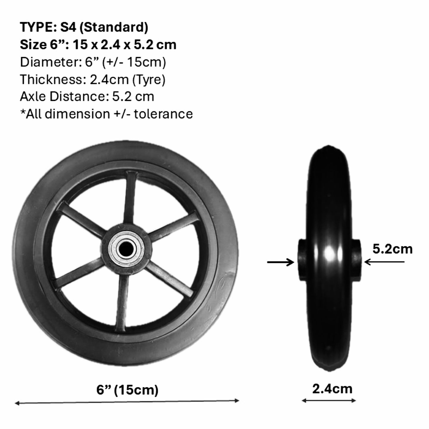 CASTOR WHEELS FOR WHEELCHAIR: GETS CASTOR WHEELS DIAMETER 5" (13cm), 6" (15cm), 7" (18cm) & 8" (20cm) FOR WHEELCHAIR