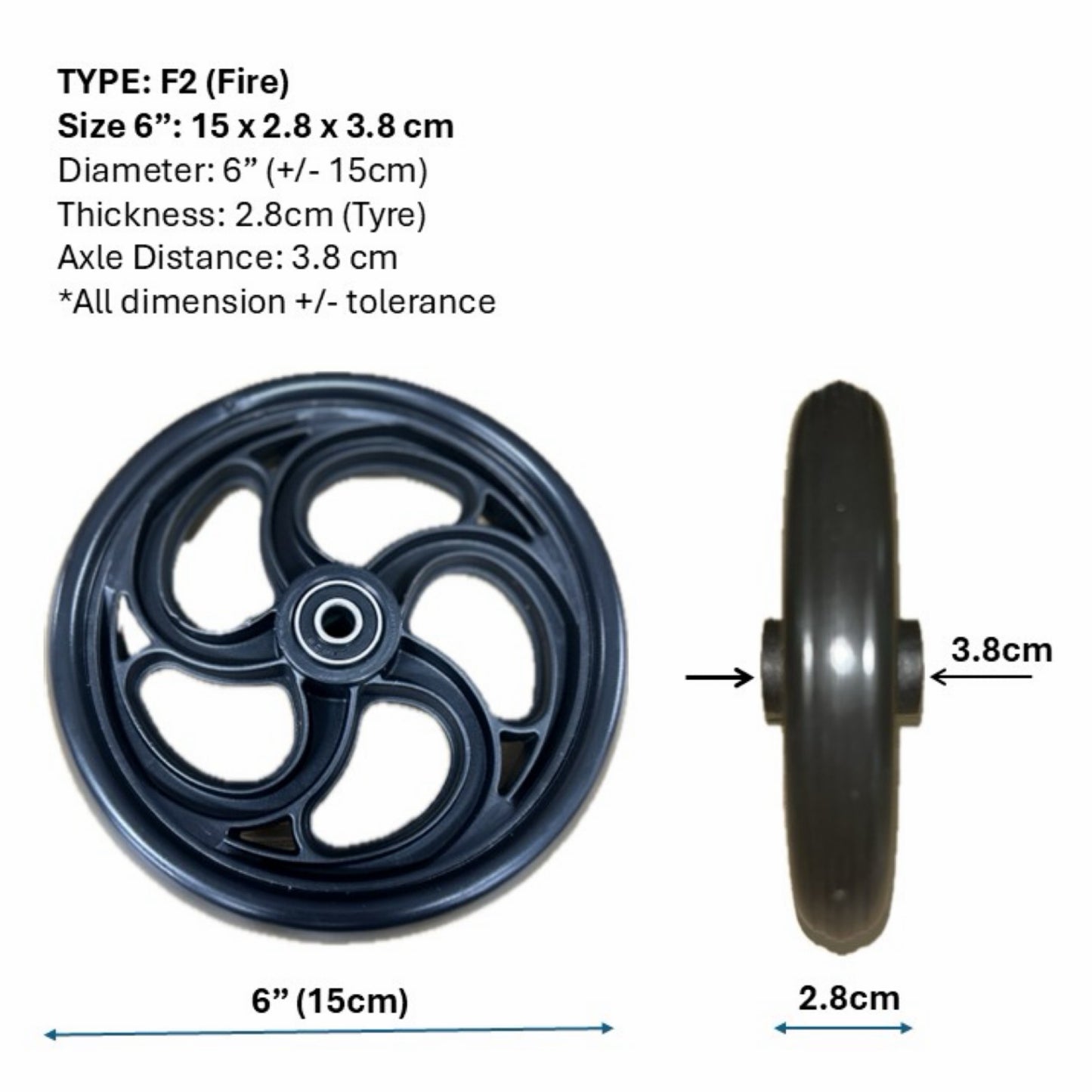 CASTOR WHEELS FOR WHEELCHAIR: GETS CASTOR WHEELS DIAMETER 5" (13cm), 6" (15cm), 7" (18cm) & 8" (20cm) FOR WHEELCHAIR