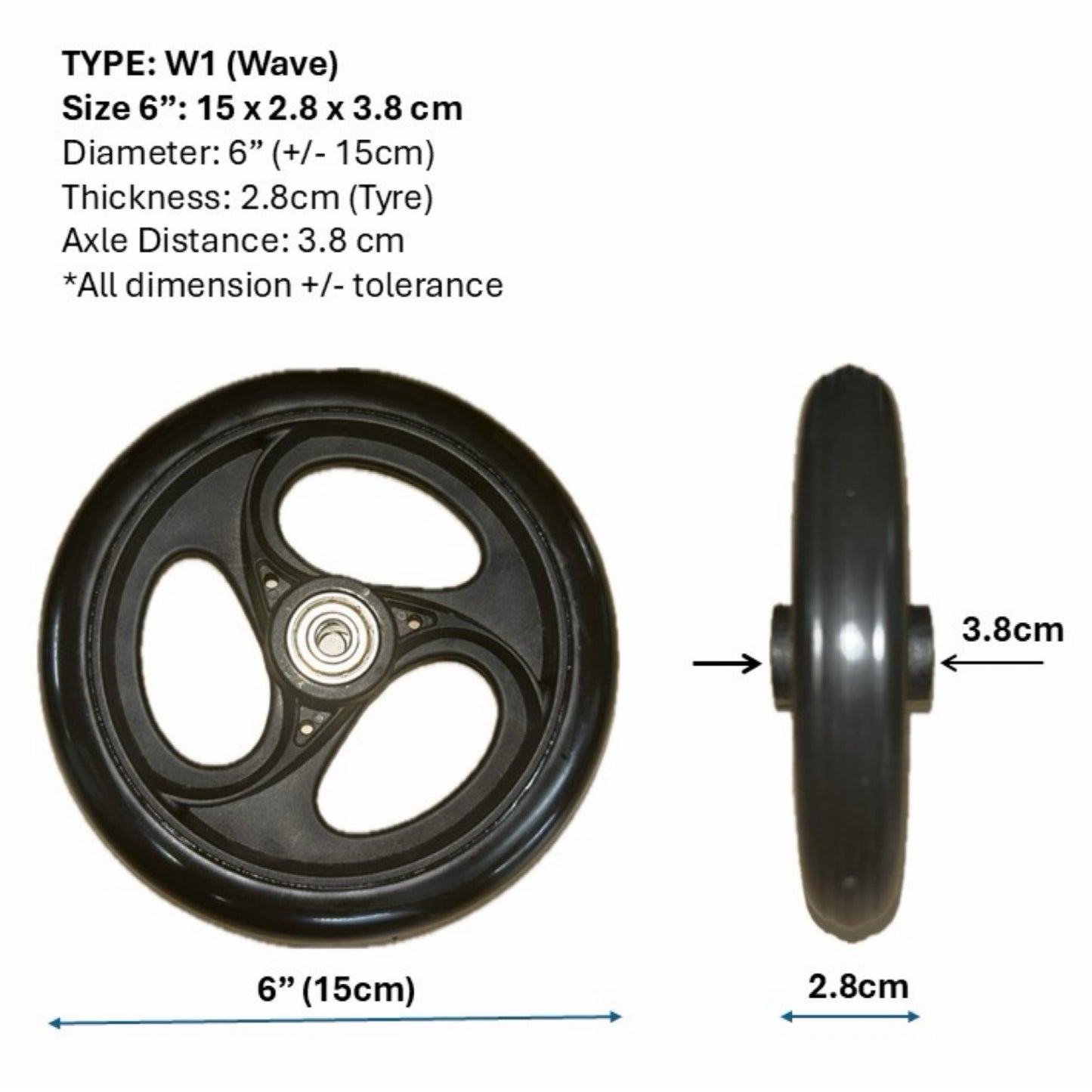 CASTOR WHEELS FOR WHEELCHAIR: GETS CASTOR WHEELS DIAMETER 5" (13cm), 6" (15cm), 7" (18cm) & 8" (20cm) FOR WHEELCHAIR