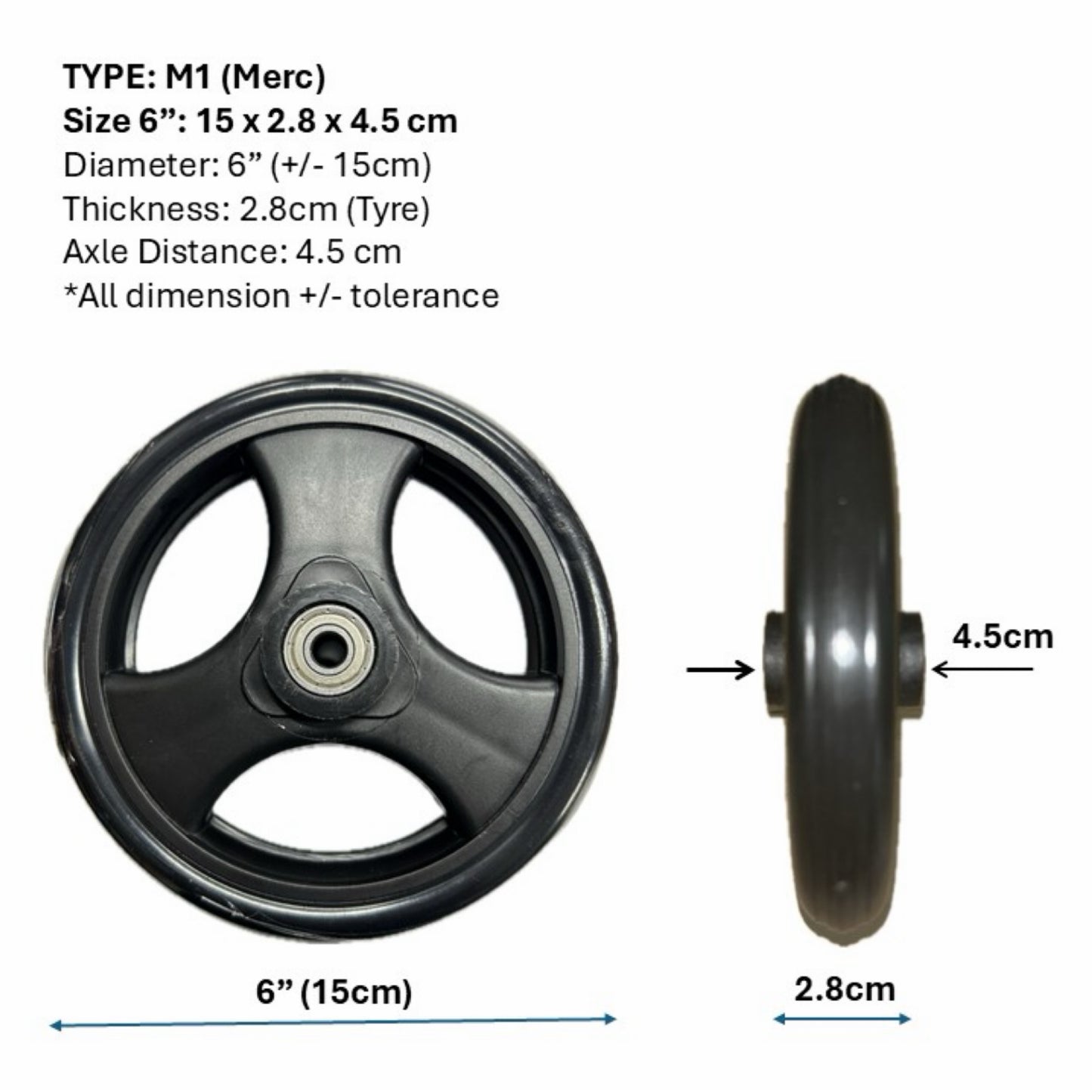 CASTOR WHEELS FOR WHEELCHAIR: GETS CASTOR WHEELS DIAMETER 5" (13cm), 6" (15cm), 7" (18cm) & 8" (20cm) FOR WHEELCHAIR