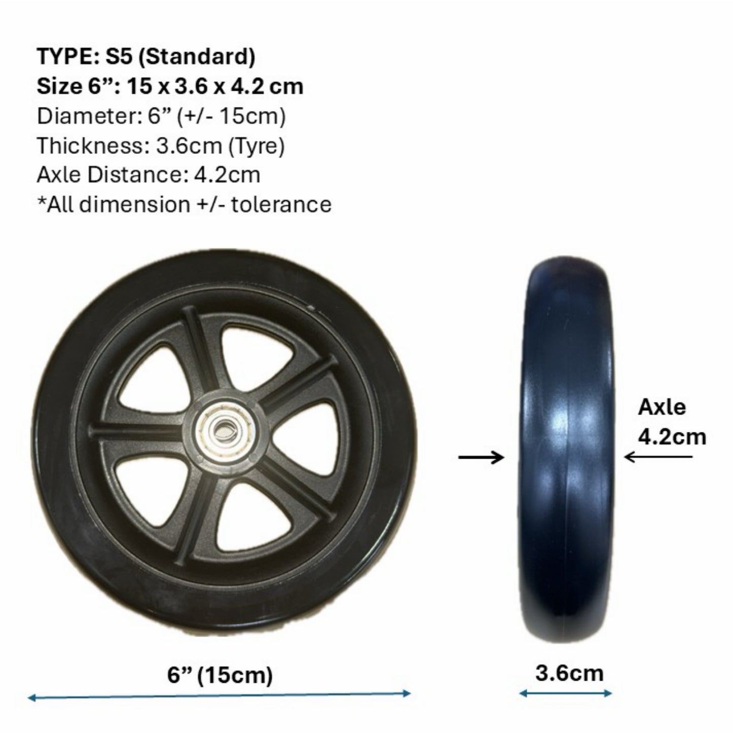 CASTOR WHEELS FOR WHEELCHAIR: GETS CASTOR WHEELS DIAMETER 5" (13cm), 6" (15cm), 7" (18cm) & 8" (20cm) FOR WHEELCHAIR