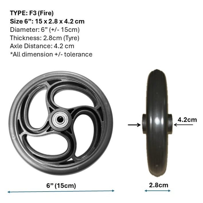 CASTOR WHEELS FOR WHEELCHAIR: GETS CASTOR WHEELS DIAMETER 5" (13cm), 6" (15cm), 7" (18cm) & 8" (20cm) FOR WHEELCHAIR