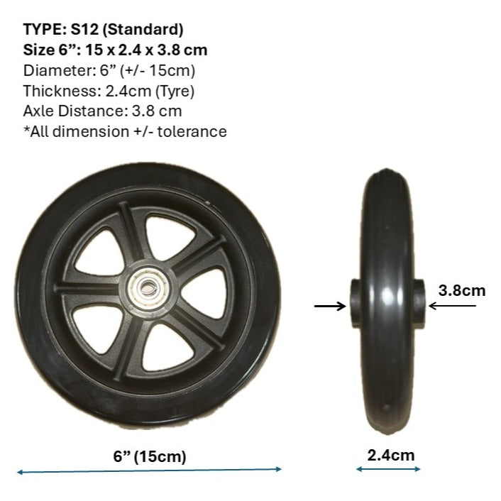 CASTOR WHEELS FOR WHEELCHAIR: GETS CASTOR WHEELS DIAMETER 5" (13cm), 6" (15cm), 7" (18cm) & 8" (20cm) FOR WHEELCHAIR