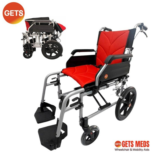 GETS Wheelchair G018-16: Lightweight 13.4kg, Detachable Wheelchair, with 16” Polyurethane (PU) Wheels & Height Adjustable Anti-Tipper