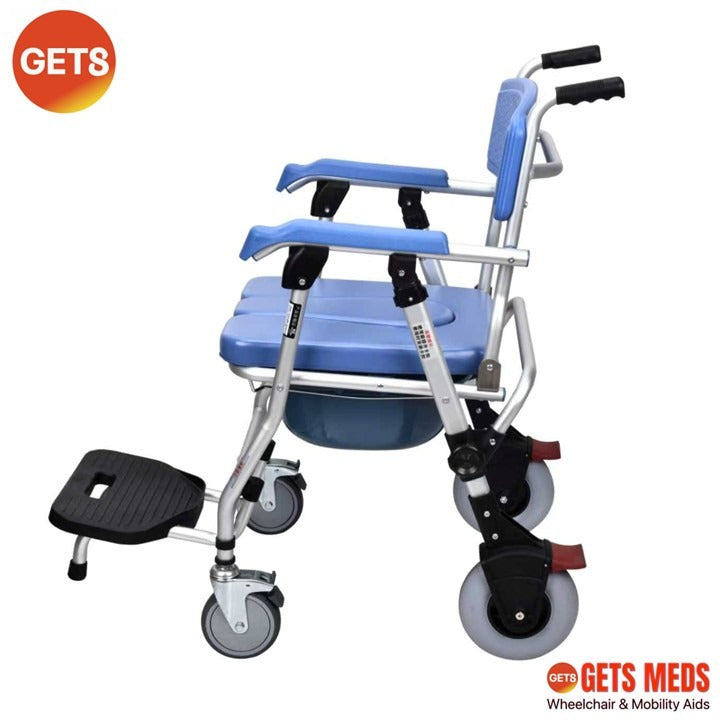 SHOWER COMMODE WITH WHEELS G699C: GETS RUST PROOF ALUMINIUM FOLDABLE COMMODE 9.2KG FOR LOAD 125KG