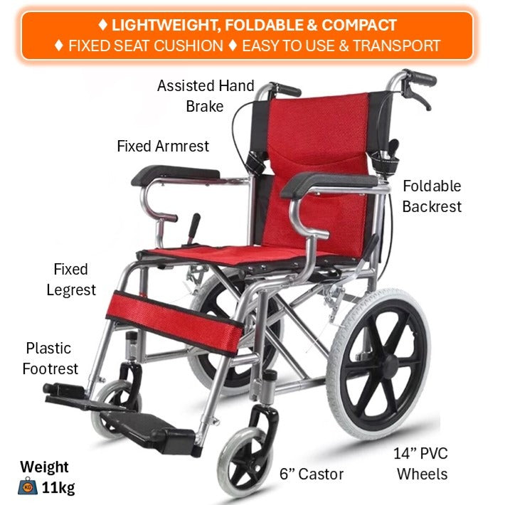 WHEELCHAIR STEEL ALLOY 11KG FOR LOAD 100KG: GETS GSR06S PUSHCHAIR WITH SOLID POLYURETHANE (PU) WHEELS