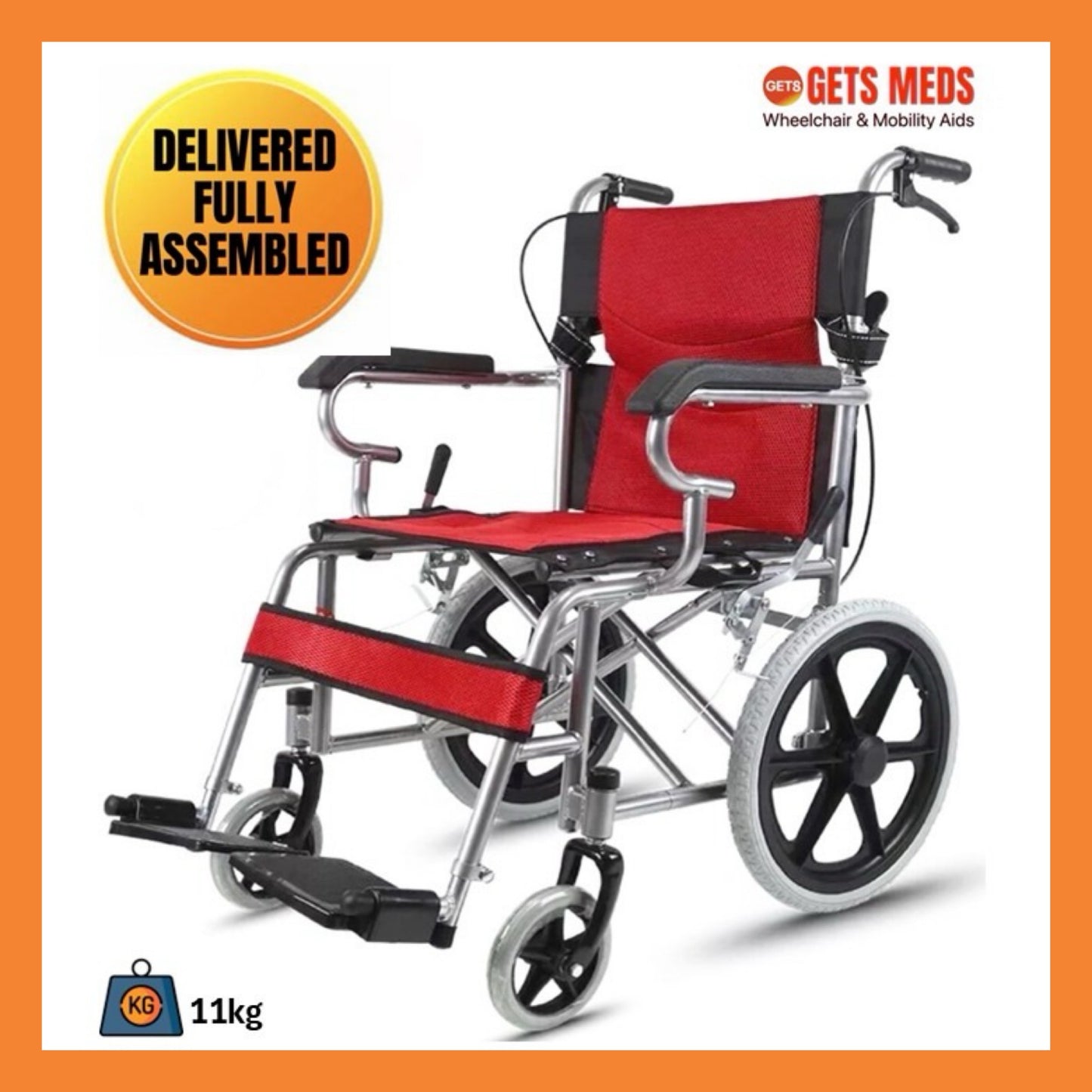 WHEELCHAIR STEEL ALLOY 11KG FOR LOAD 100KG: GETS GSR06S PUSHCHAIR WITH SOLID POLYURETHANE (PU) WHEELS