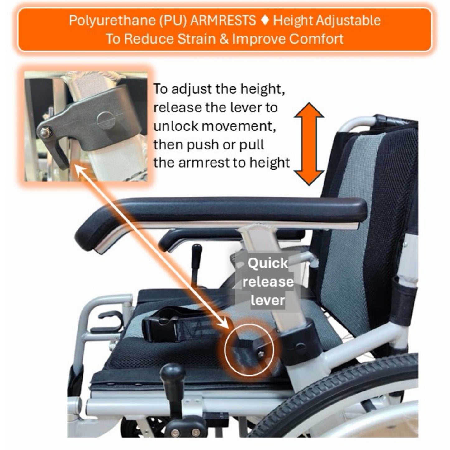 GETS VERSA LITE22 ALUMINIUM PUSHCHAIR ♿️ Backrest Foldable, Height-Adjustable PU Armrests, Flexible-Detachable Legrests, Detachable Rear Wheels, Self-Propelled
