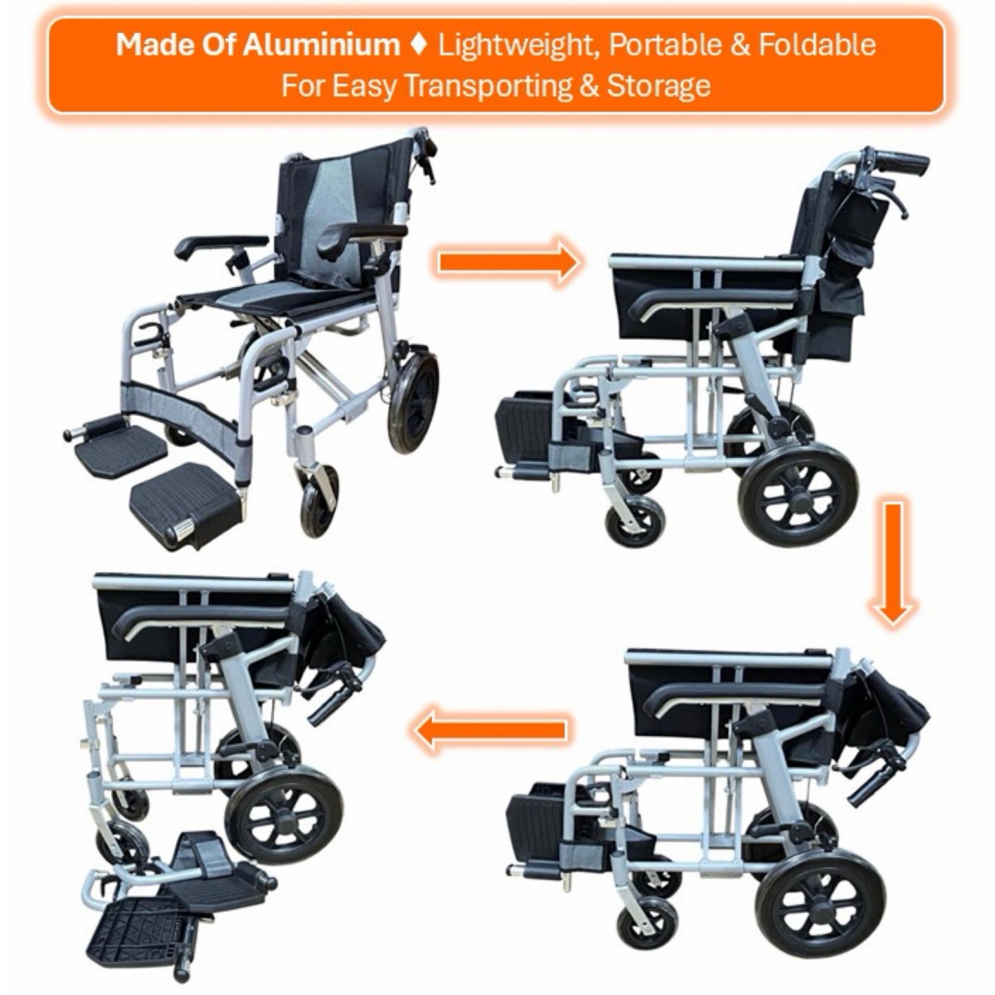 GETS VERSA LITE12 ALUMINIUM PUSHCHAIR ♿️ Foldable, Height-Adjustable PU armrests, Flexible-Detachable Legrests