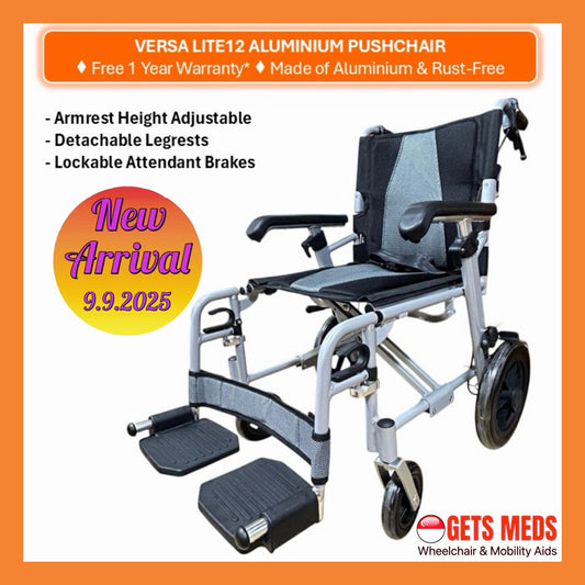 GETS VERSA LITE12 ALUMINIUM PUSHCHAIR ♿️ Foldable, Height-Adjustable PU armrests, Flexible-Detachable Legrests