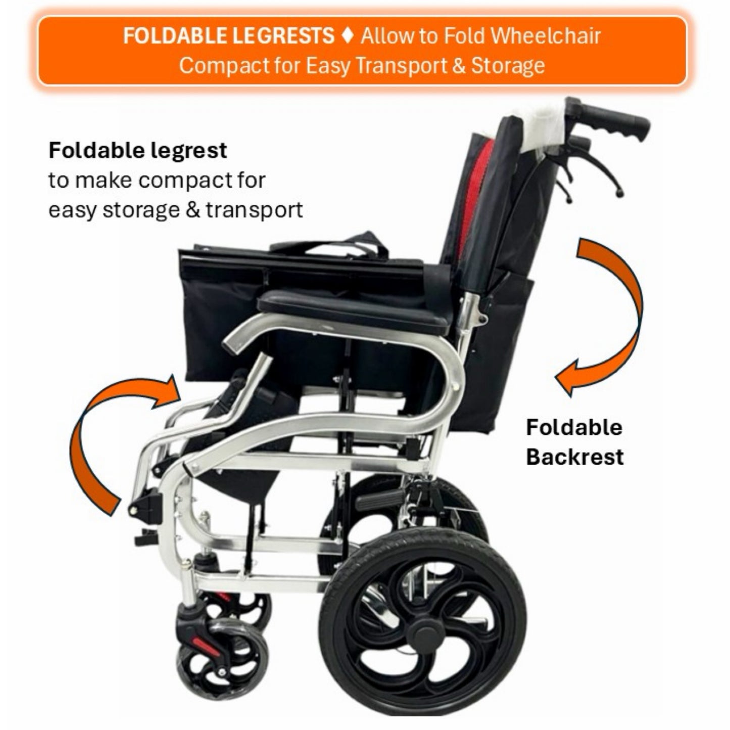 GETS COMPACT LITE861 ALUMINIUM PUSHCHAIR ♿️ Foldable Backrest, Fixed Armrests, Foldable Legrests