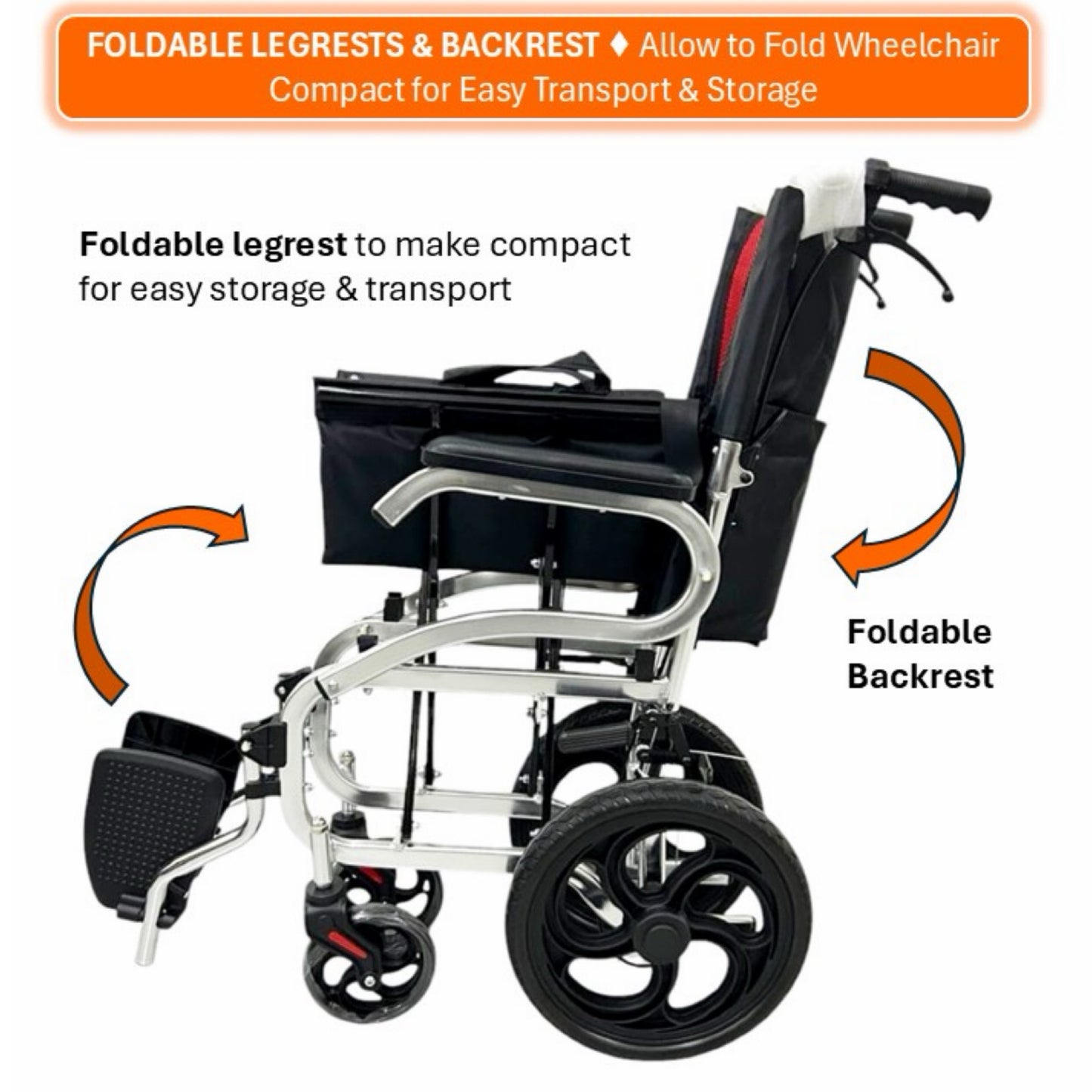 GETS COMPACT LITE861 ALUMINIUM PUSHCHAIR ♿️ Foldable Backrest, Fixed Armrests, Foldable Legrests
