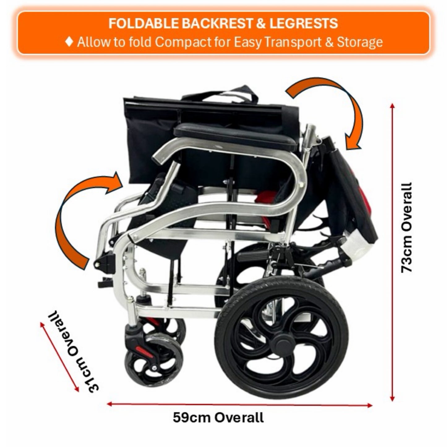 GETS COMPACT LITE861 ALUMINIUM PUSHCHAIR ♿️ Foldable Backrest, Fixed Armrests, Foldable Legrests