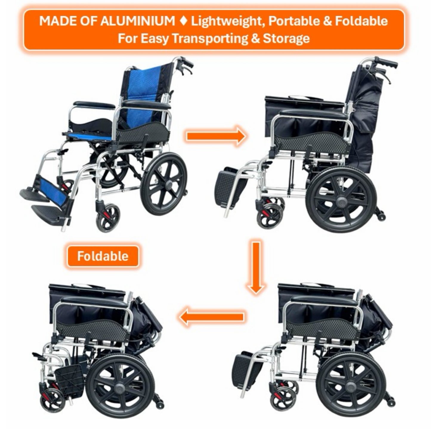 GETS COMPACT LITE861 ALUMINIUM PUSHCHAIR ♿️ Foldable Backrest, Fixed Armrests, Foldable Legrests