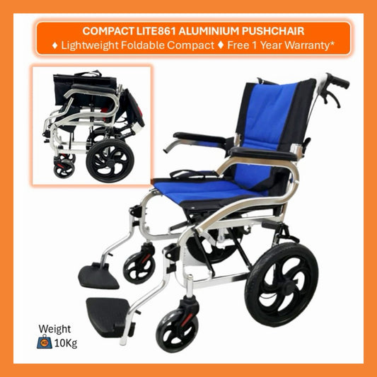 GETS COMPACT LITE861 ALUMINIUM PUSHCHAIR ♿️ Foldable Backrest, Fixed Armrests, Foldable Legrests