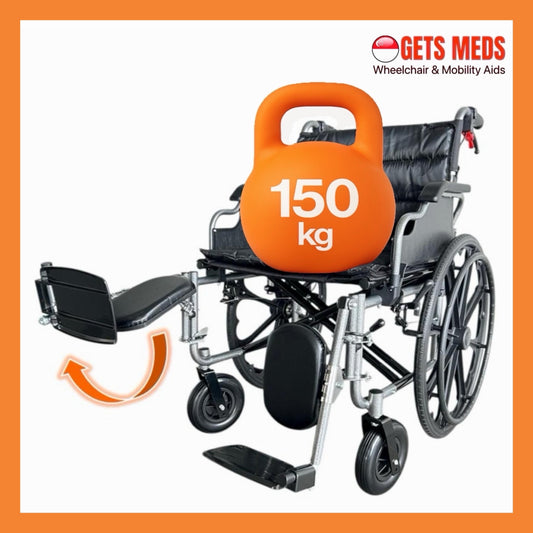 GETS LARGE WHEELCHAIR FOR USER WEIGHT 150KG ♿️ Foldable Backrest, Flip-Back PU Armrests, Elevating & Detachable Legrests, Removable Cushion, Anti-Tippers