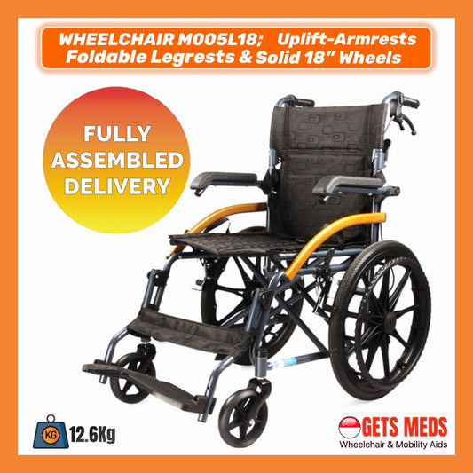 GETS M005L18 WHEELCHAIR 12.6KG; For Load 100Kg & 18” Honeycomb Wheels For Self-Propelled