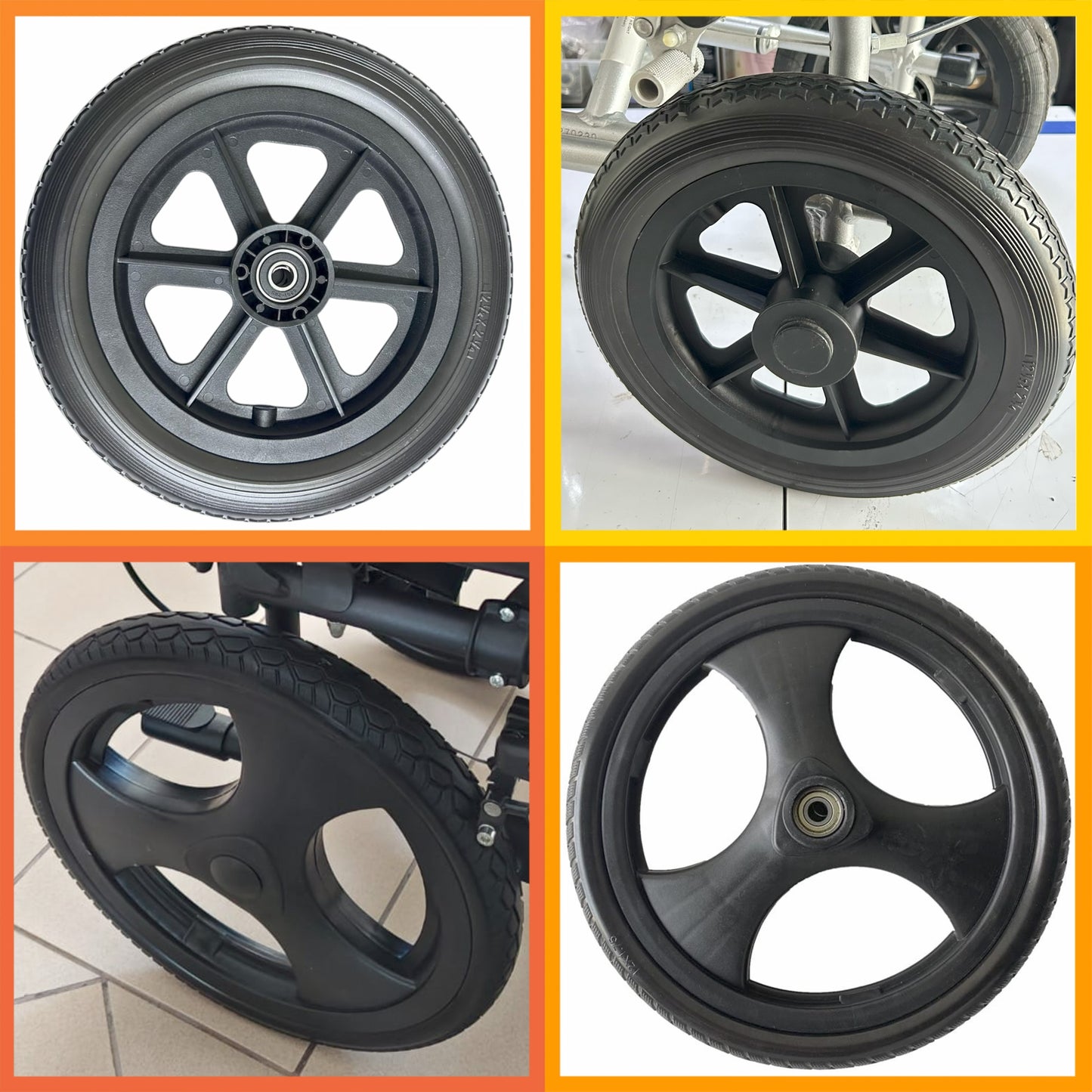 WHEELS FOR WHEELCHAIR 12-INCH : SOLID POLYURETHANE (PU) 12" WHEELS FOR WHEELCHAIR REPLACEMENT