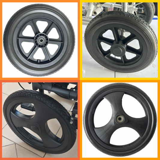WHEELS FOR WHEELCHAIR 12-INCH : SOLID POLYURETHANE (PU) 12" WHEELS FOR WHEELCHAIR REPLACEMENT