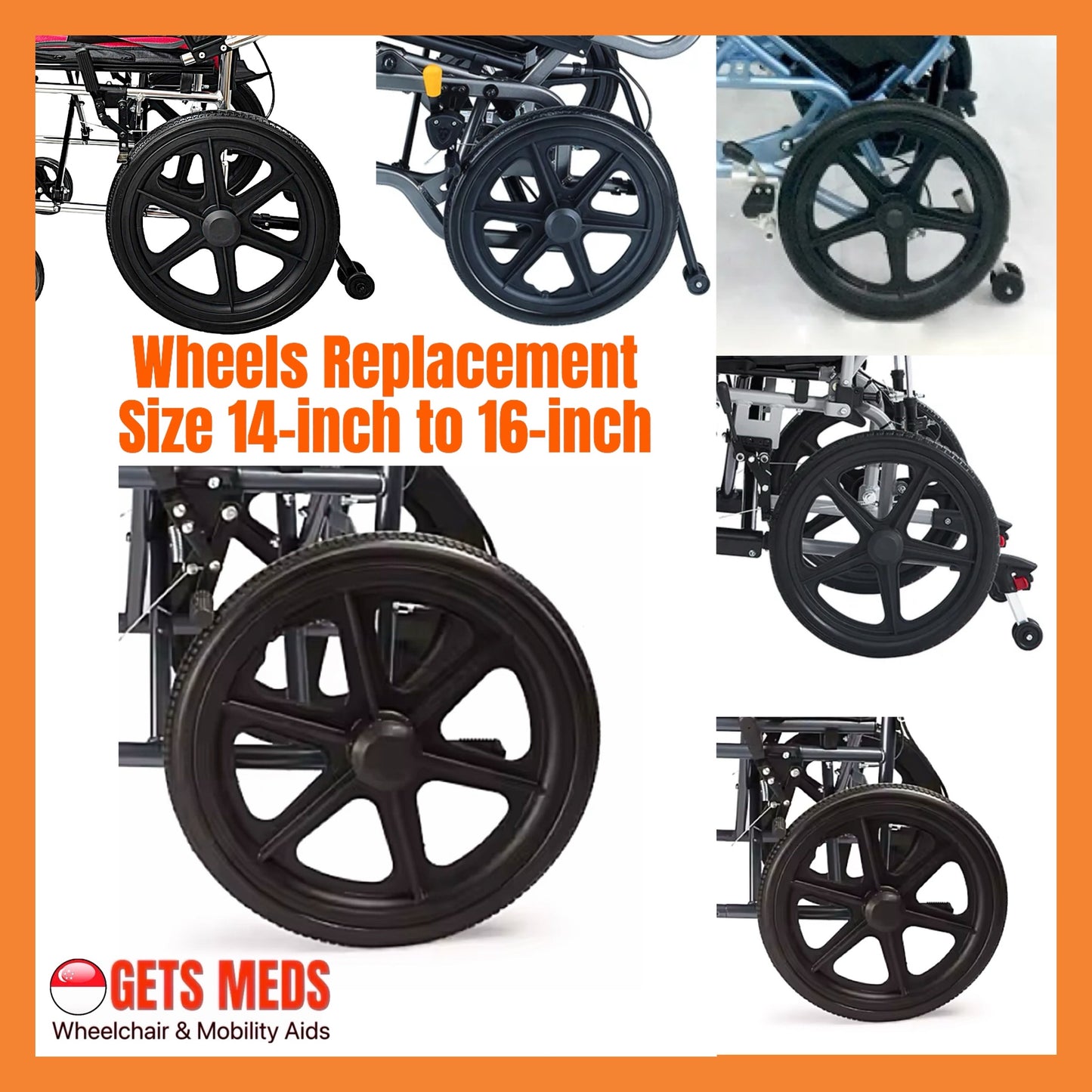 WHEELS FOR WHEELCHAIRS 14-INCH TO 16-INCH: GETS WHEELS SIZING CODE 16 x 1 3/8 SIZING CODE 16 X 1.75