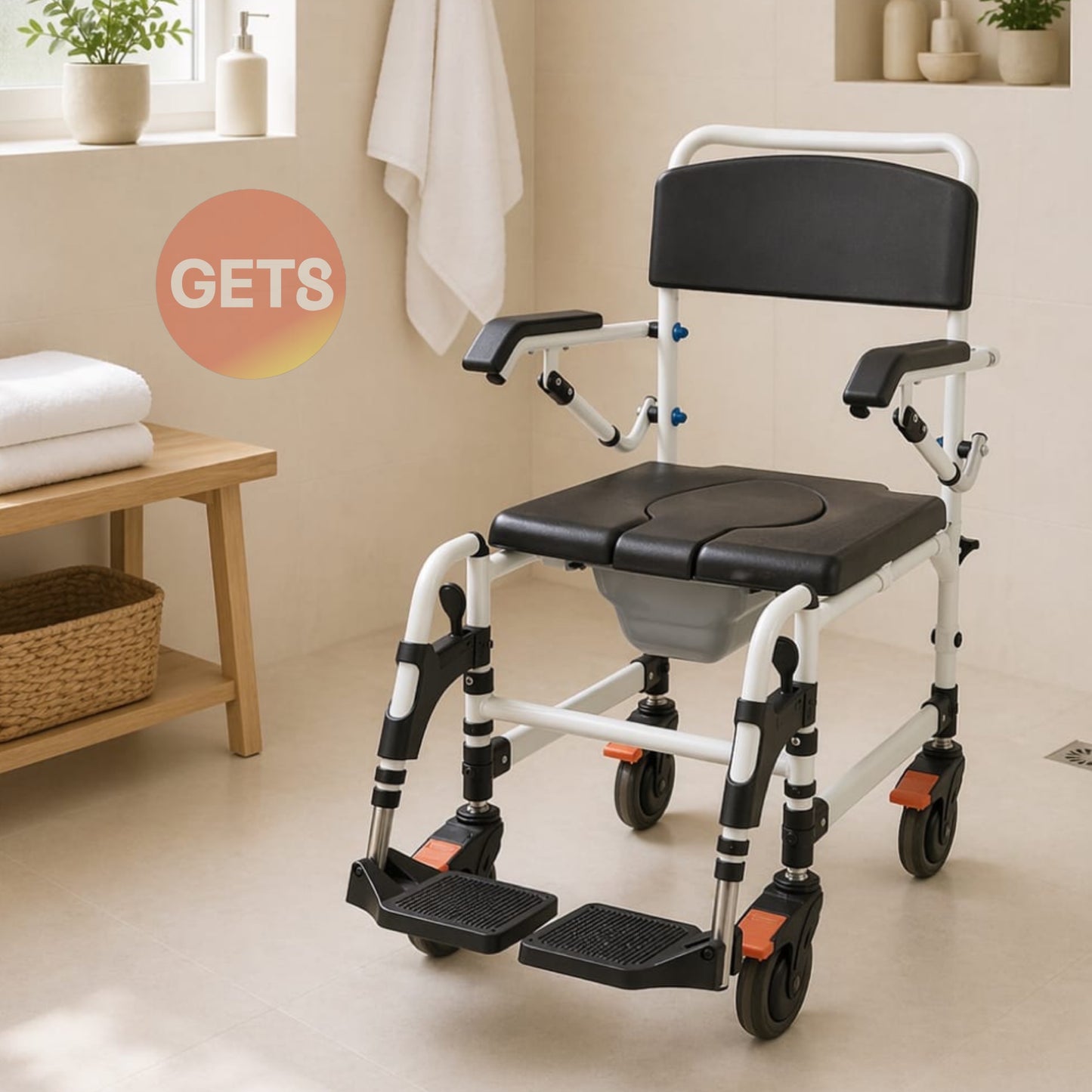 SHOWER COMMODE G691 FOR LOAD 125KG: GETS SMARTLIFT COMMODE ALUMINIUM RUST PROOF 7.5KG