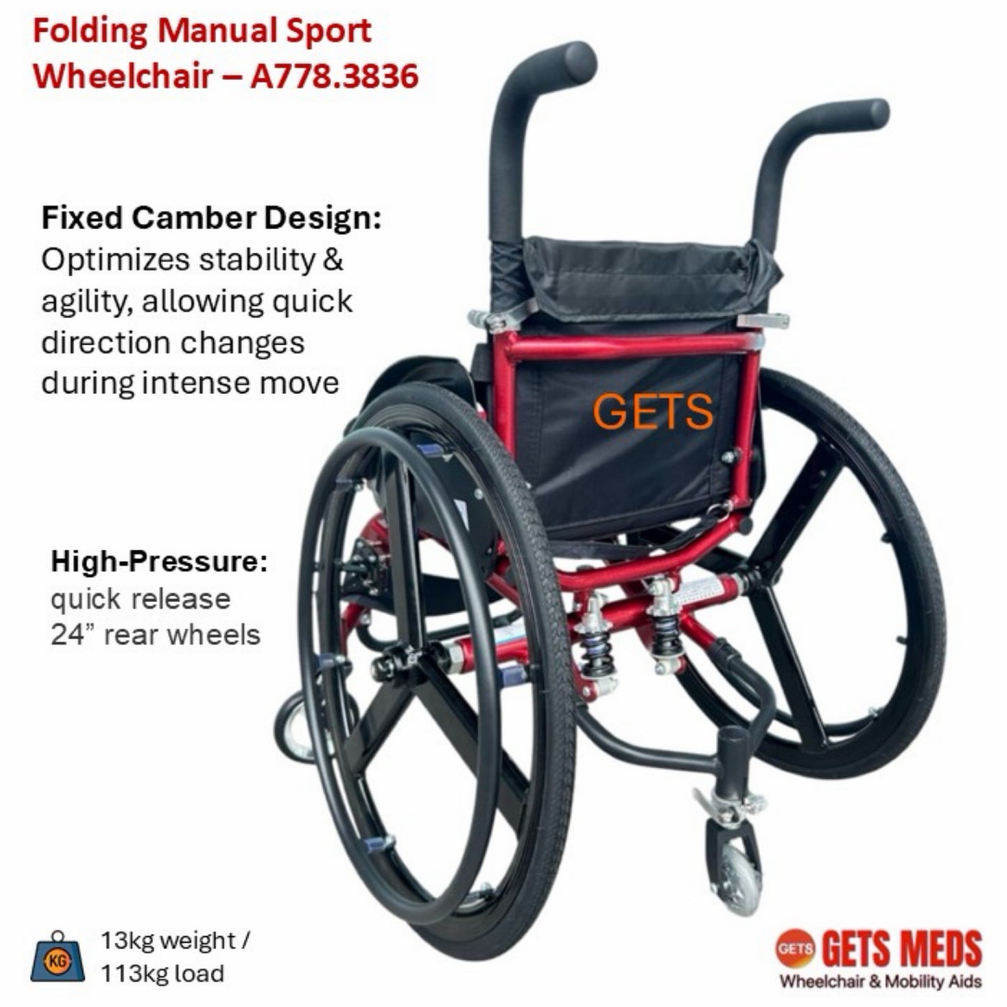 Aluminium Wheelchair ♿️ Manual Sport Wheelchair, Lightweight & Foldable