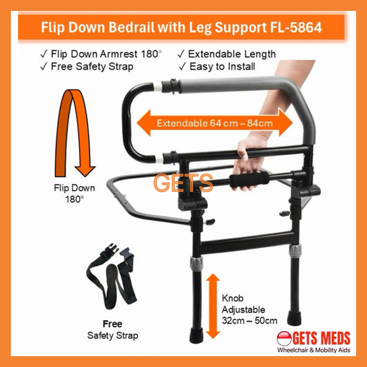 GETS FL5864 FOLDABLE BED RAIL WITH LEGS: For Flip-Down & Length Adjustable