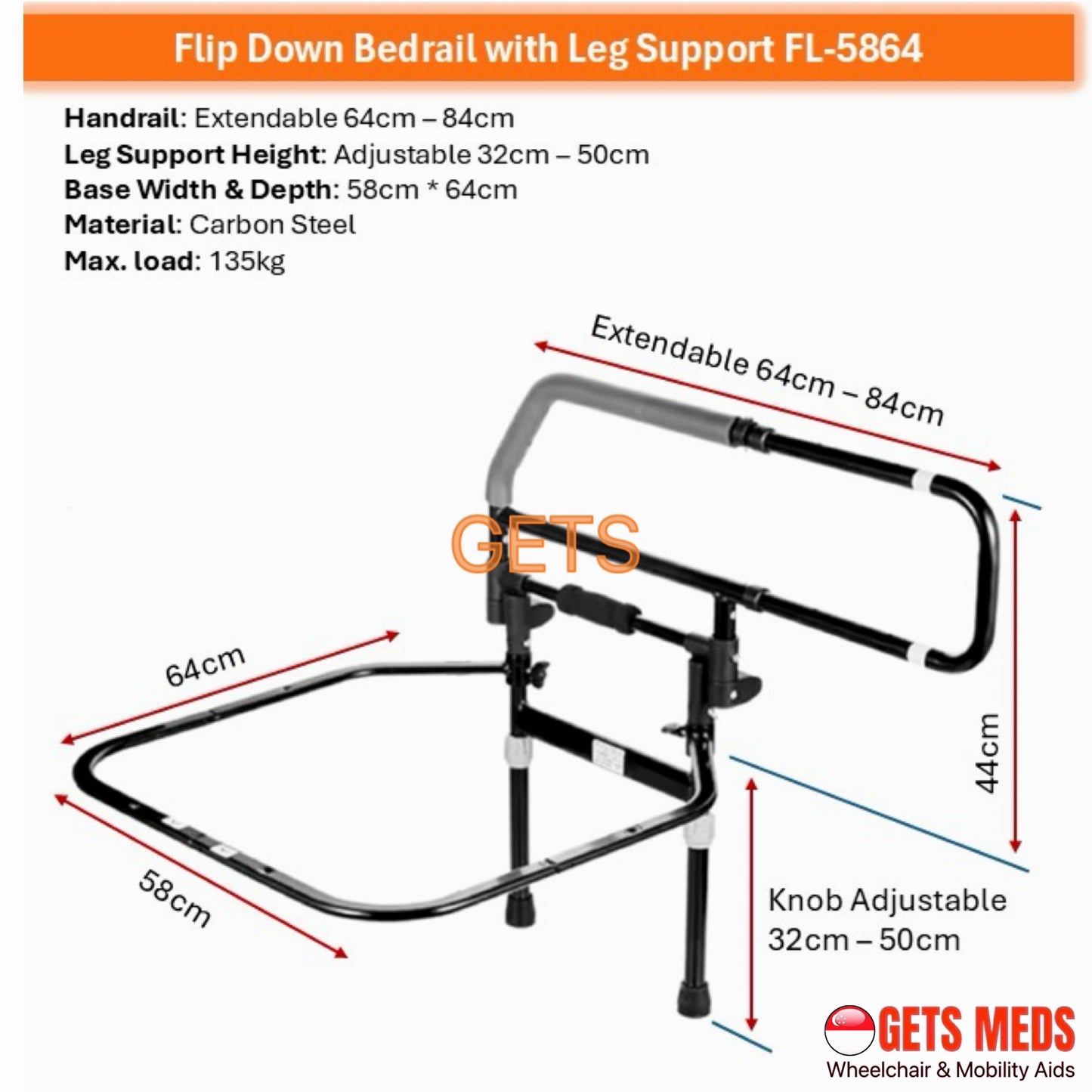 GETS Safety Bedrail ♿️ Flip Down Type, for Elderly, Pregnant Women or Patients