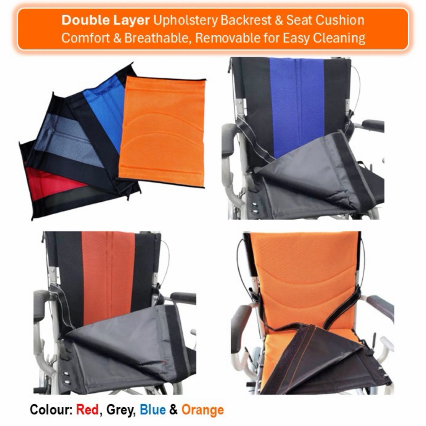 GETS EASY14PU PUSHCHAIR ♿️ Foldable Backrest, Fixed Armrests, Fixed Legrests, Solid Polyurethane (PU) Wheels, Optional Fixed Cushions Or Removable Cushions