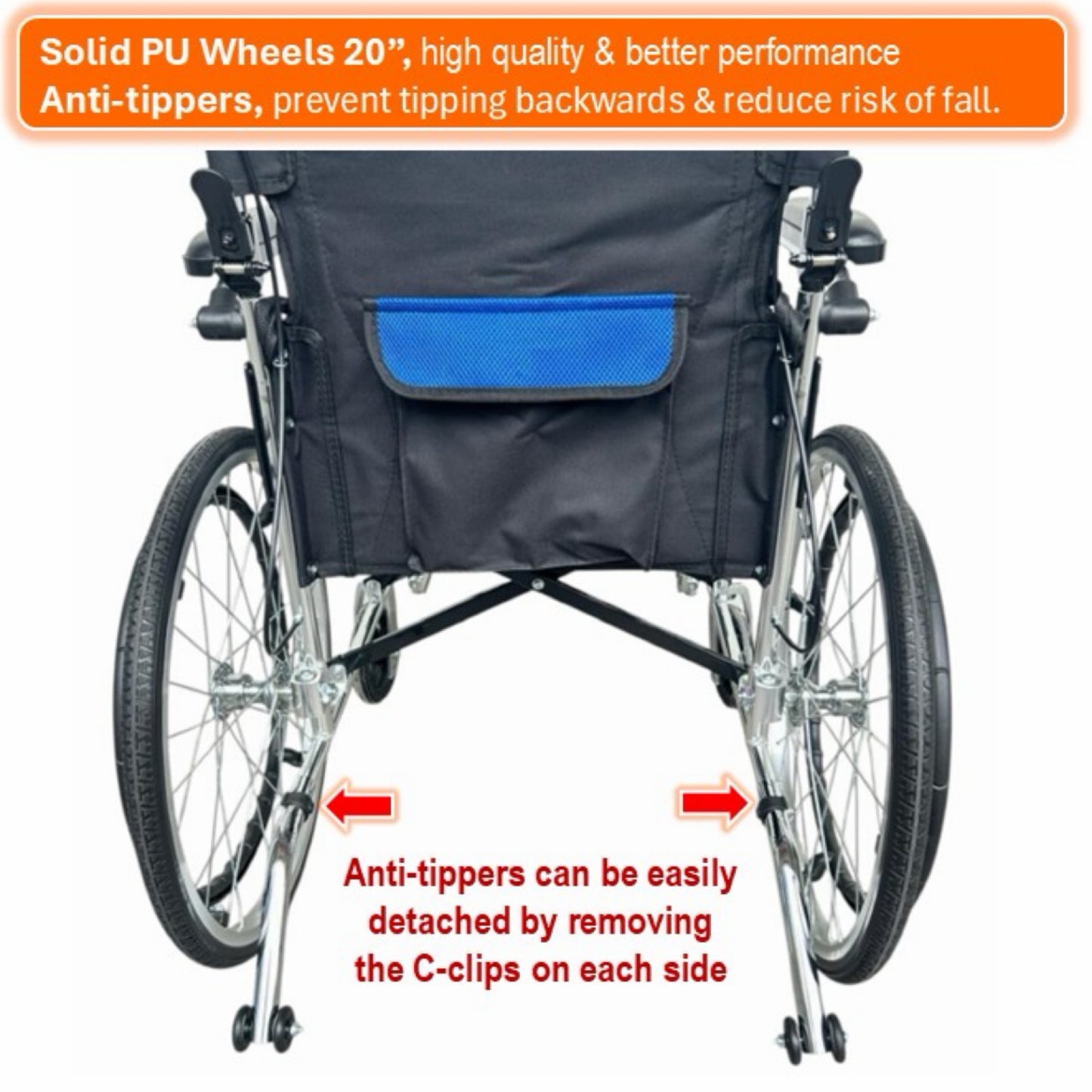 GETS STD863 ALUMINIUM WHEELCHAIR ♿️ Foldable Backrest, Fixed Armrests, Foldable Legrests, Anti-Tippers, Self-Propelled