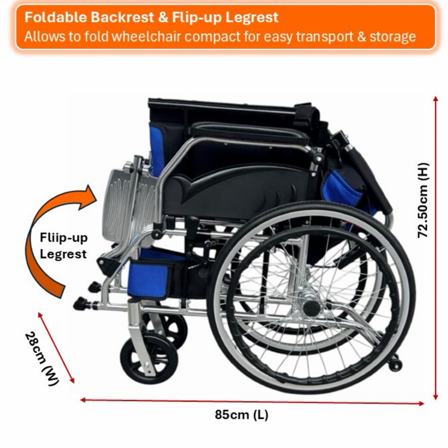 GETS STD863 ALUMINIUM WHEELCHAIR ♿️ Foldable Backrest, Fixed Armrests, Foldable Legrests, Anti-Tippers, Self-Propelled