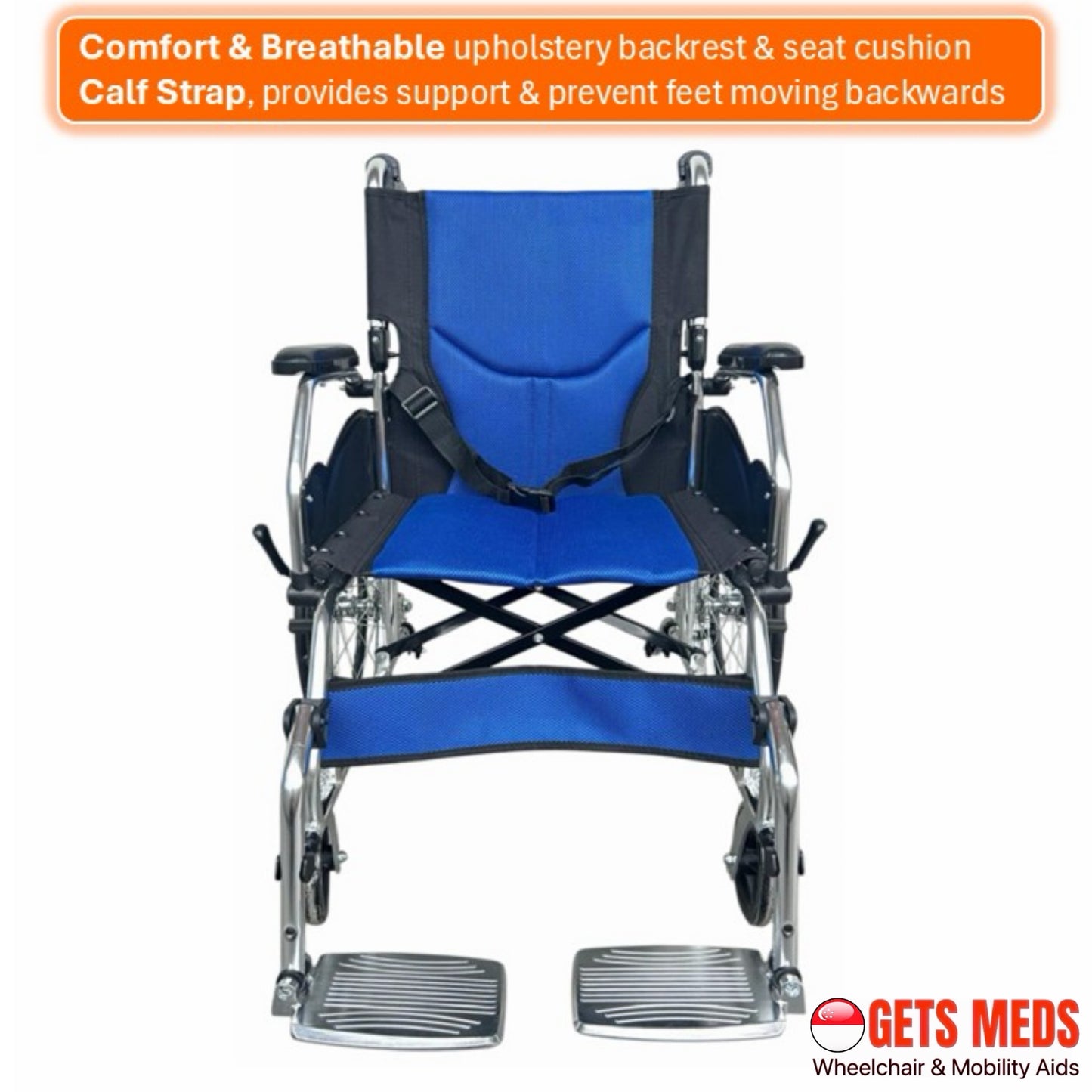 GETS STD863 ALUMINIUM WHEELCHAIR ♿️ Foldable Backrest, Fixed Armrests, Foldable Legrests, Anti-Tippers, Self-Propelled