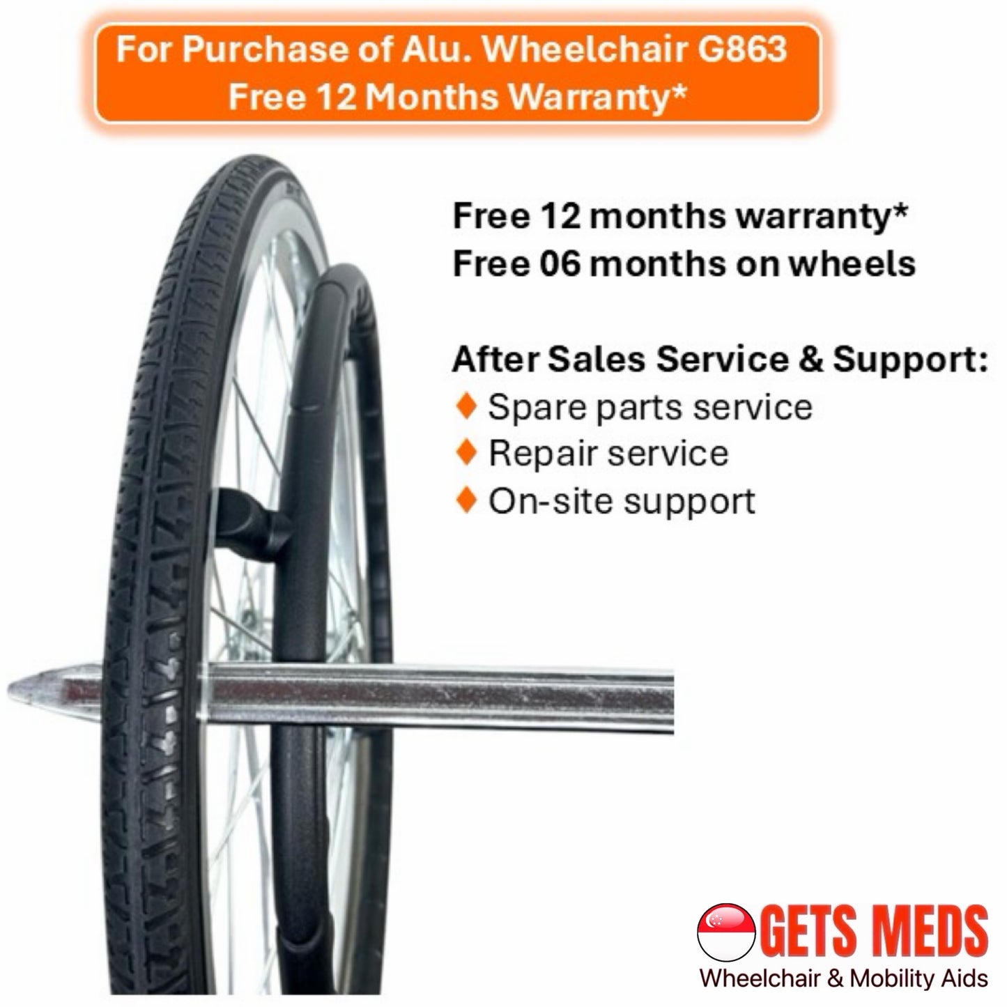 GETS STD863 ALUMINIUM WHEELCHAIR ♿️ Foldable Backrest, Fixed Armrests, Foldable Legrests, Anti-Tippers, Self-Propelled