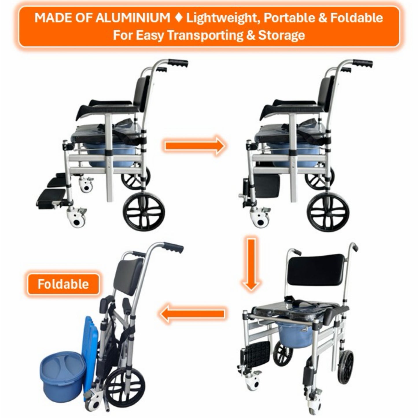 GETS Commode♿️ Commode-Wheelchair made of Aluminium, Lightweight & Foldable