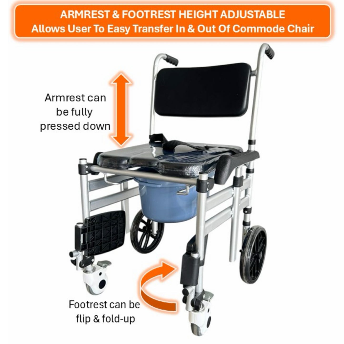 GETS Commode♿️ Commode-Wheelchair made of Aluminium, Lightweight & Foldable