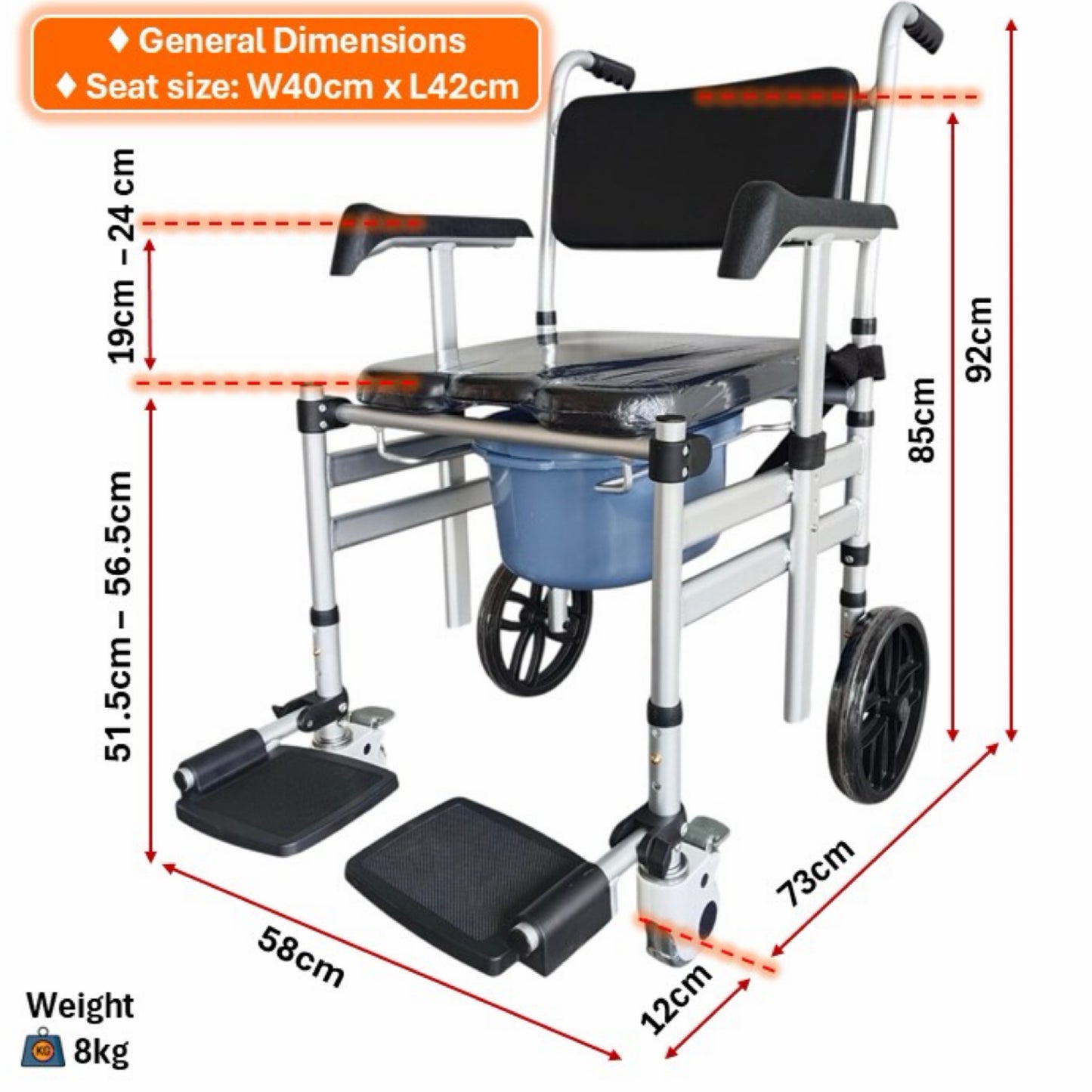 GETS Commode♿️ Commode-Wheelchair made of Aluminium, Lightweight & Foldable