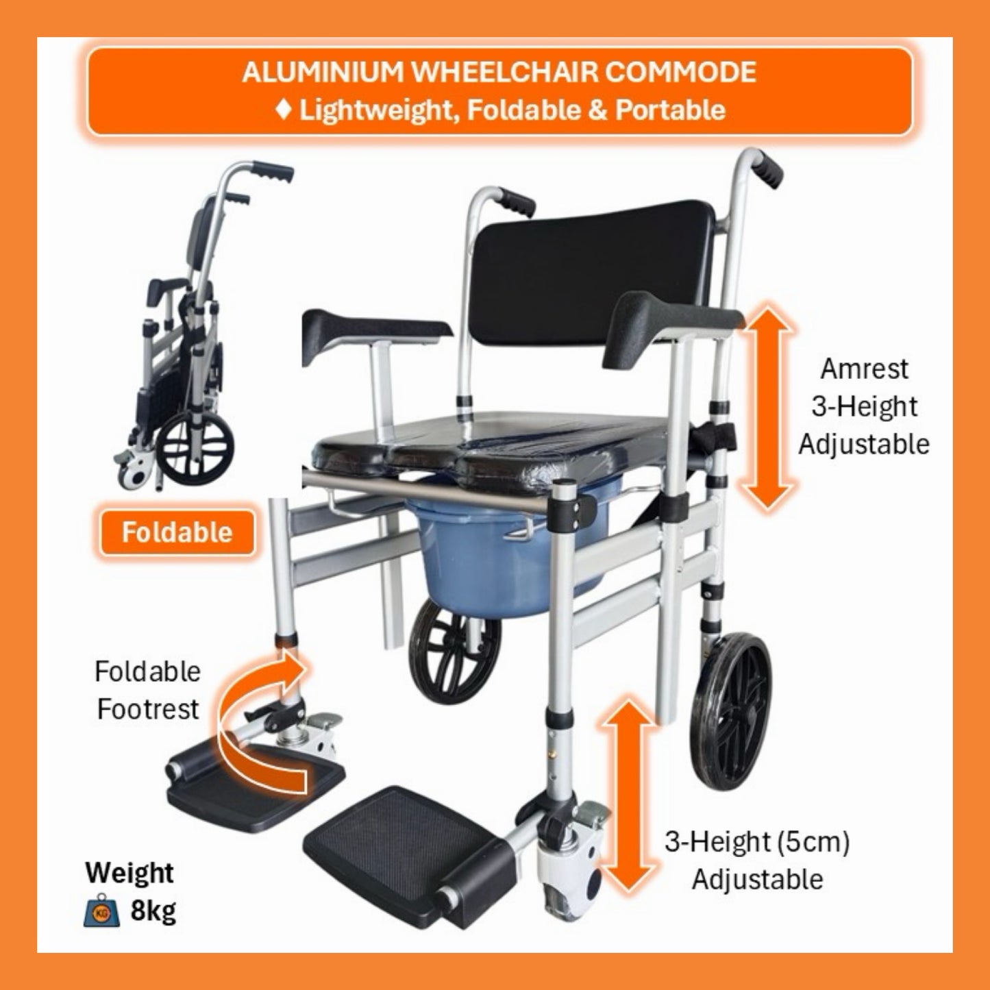 GETS Commode♿️ Commode-Wheelchair made of Aluminium, Lightweight & Foldable