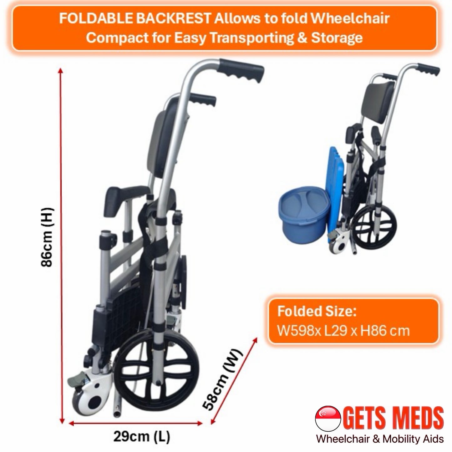 GETS Commode♿️ Commode-Wheelchair made of Aluminium, Lightweight & Foldable